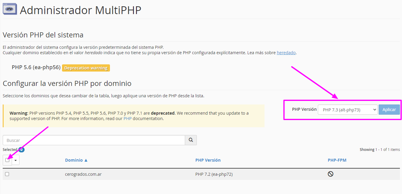 ¿Cómo cambiar la versión de PHP en cPanel?